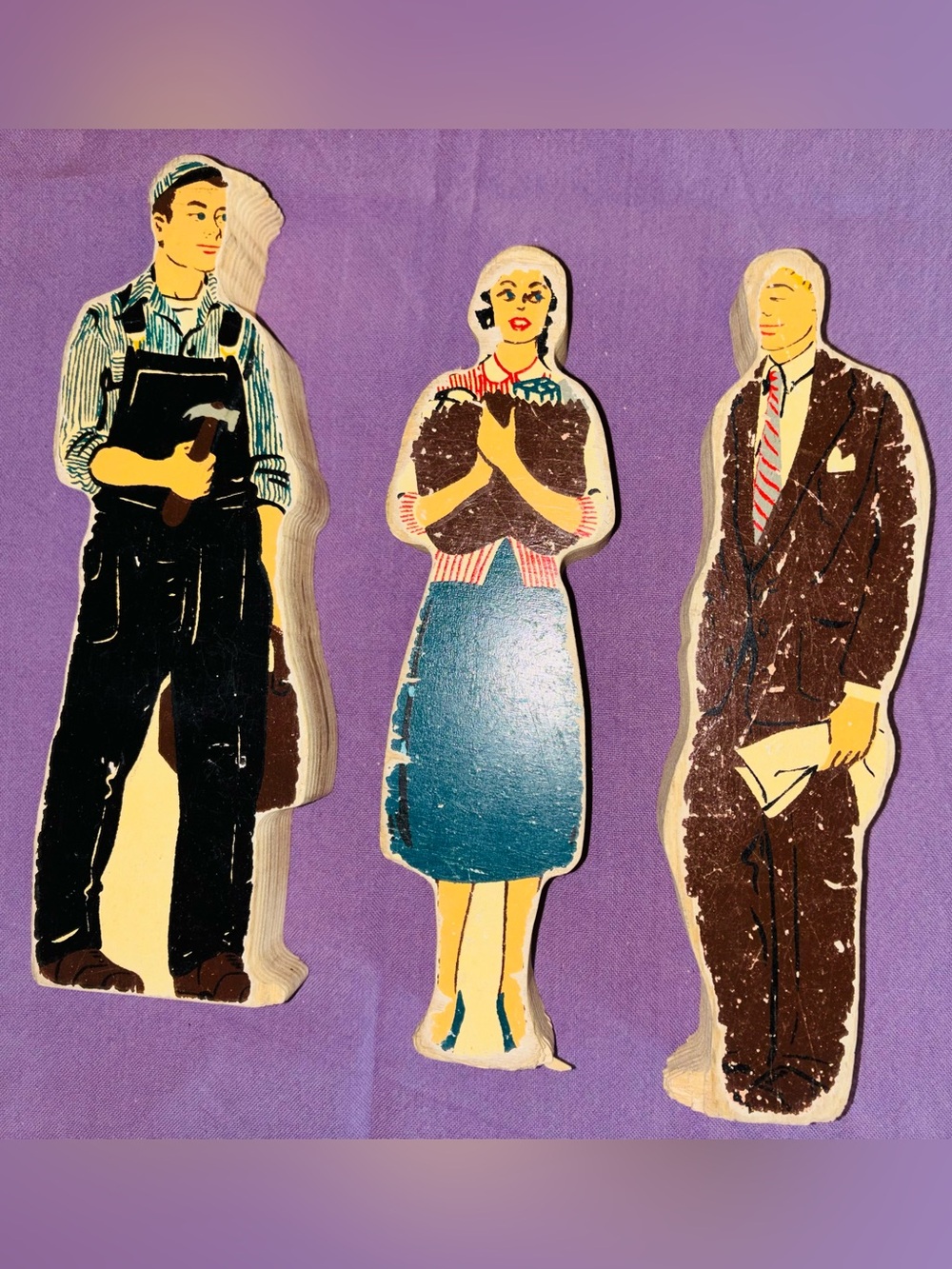 Vintage Guidecraft wooden wedgie career people Set